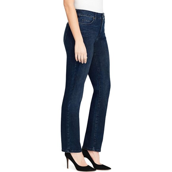 Womens Petite 5 Pocket Jeans Cotton Stretch Straight Leg Zipper Waist - Picture 2 of 6